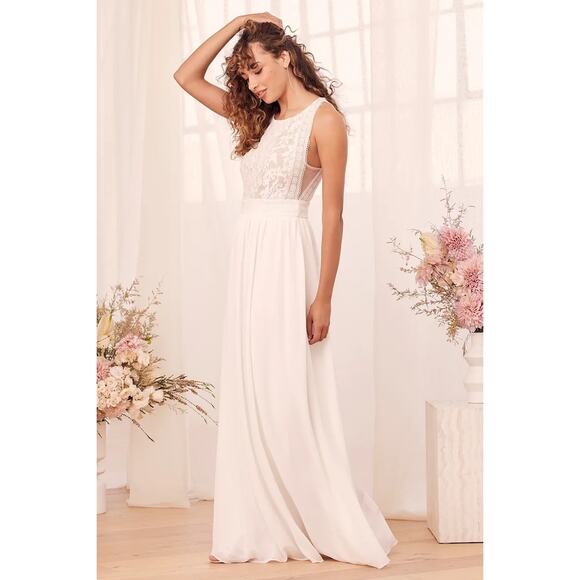 Lulus Forever and Always White Lace Maxi Dress Wedding Size X Small - Picture 1 of 8